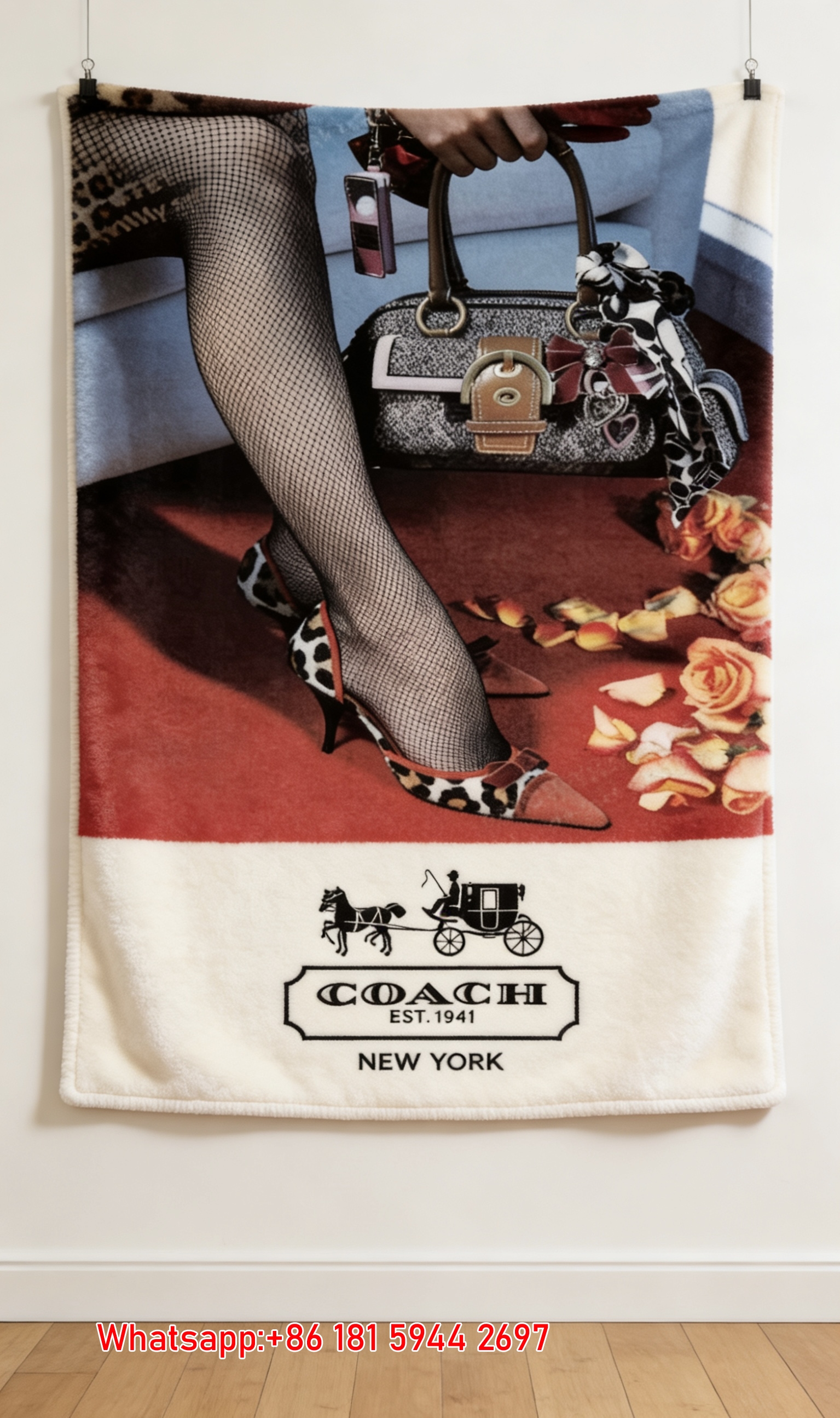Coach Vintage Handbag Print Flannel Fleece Throw Blanket C056